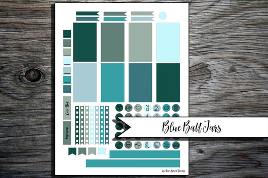 Printable Stickers for Classic Happy Planner Weekly Planner Spread : Blue Ball Jar