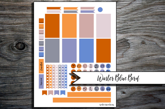 Printable Stickers for Classic Happy Planner Weekly Planner Spread : Winter Blue Bird