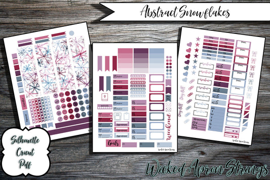Printable Stickers for Classic Happy Planner Weekly Planner Spread : Abstract Snowflakes