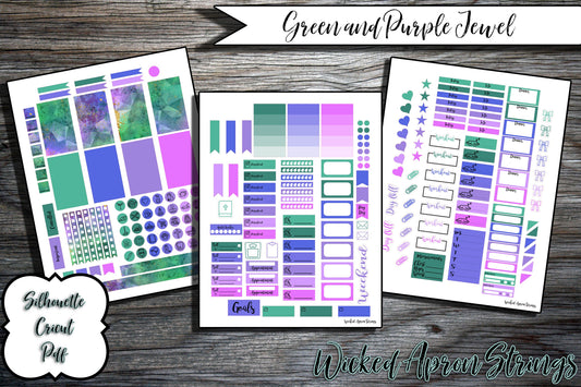 Printable Stickers for Classic Happy Planner Weekly Planner Spread : Green and Purple Jewel