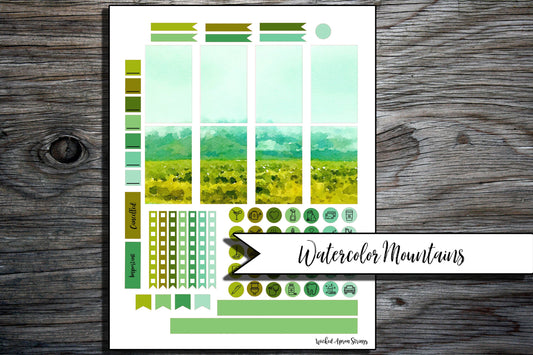 Printable Stickers for Classic Happy Planner Weekly Planner Spread : Watercolor Mountains