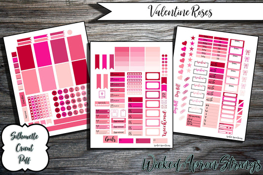 Printable Stickers for Classic Happy Planner Weekly Planner Spread : Valentine Roses