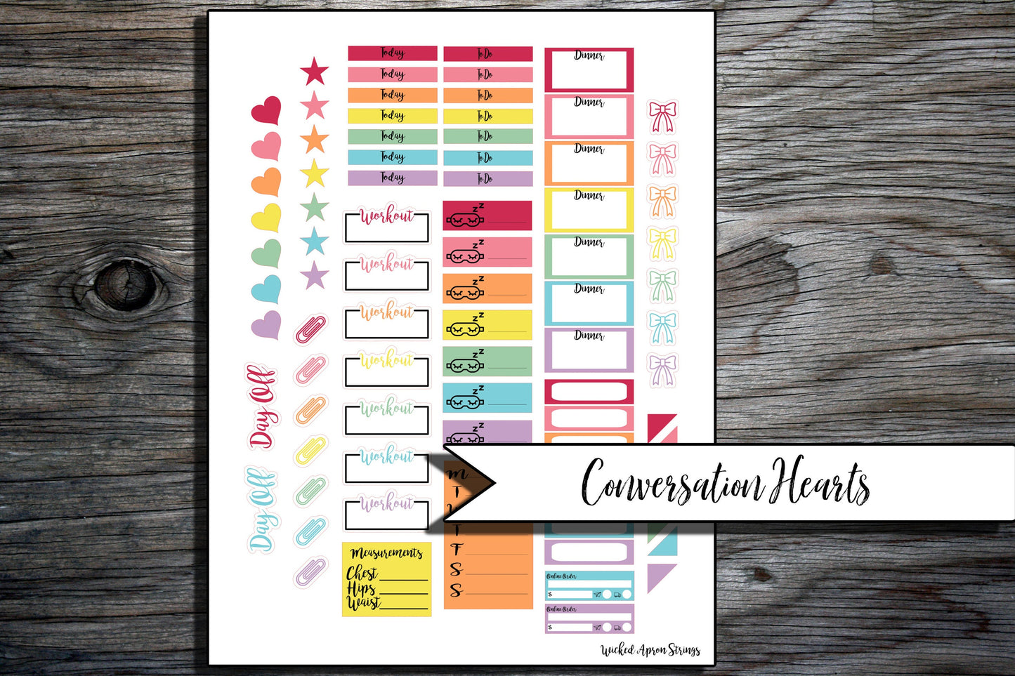 Printable Stickers for Classic Happy Planner Weekly Planner Spread : Conversation Hearts