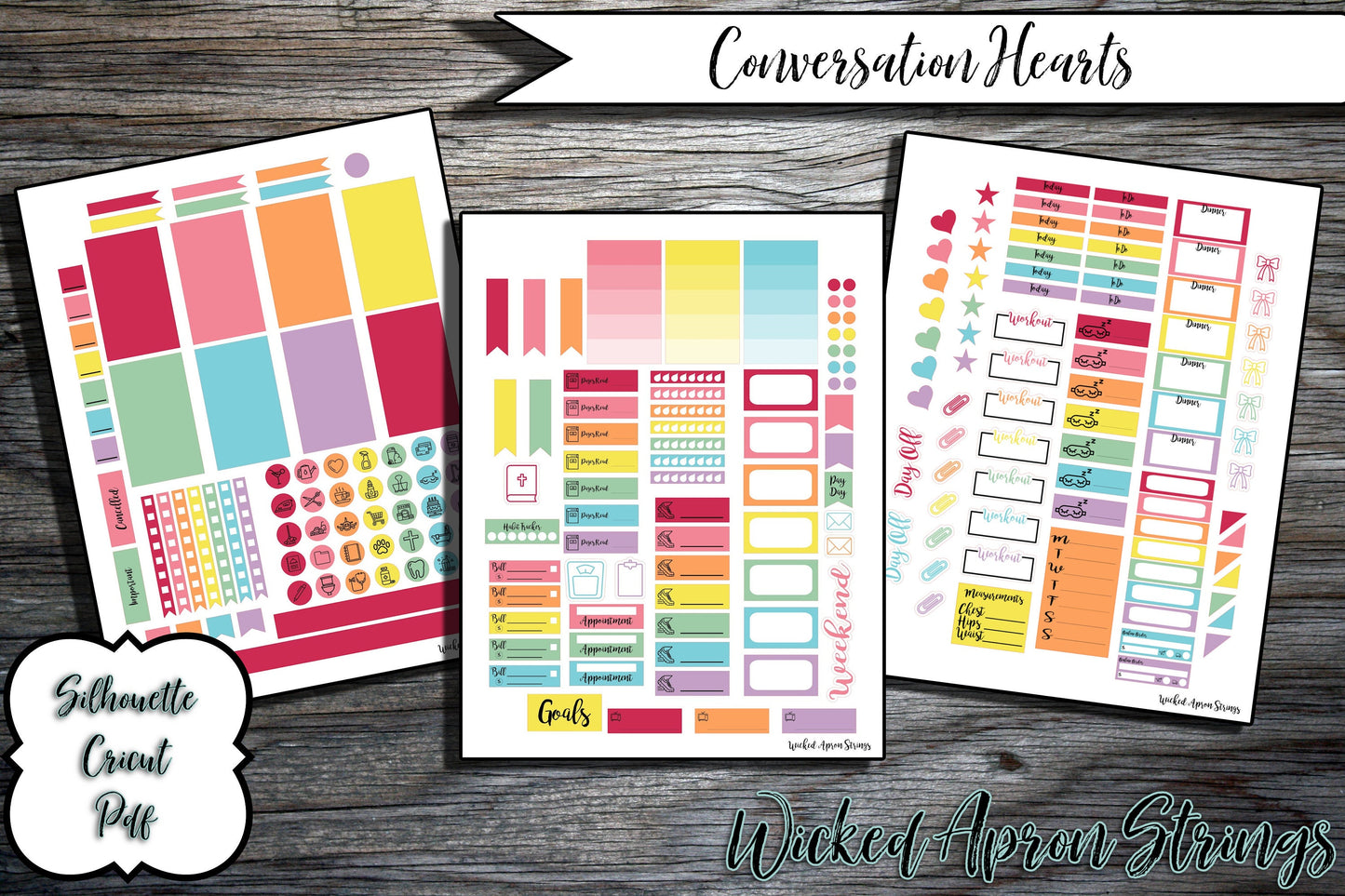 Printable Stickers for Classic Happy Planner Weekly Planner Spread : Conversation Hearts