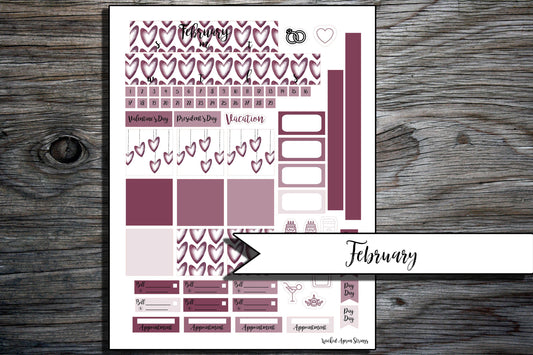 Printable Stickers for Classic Happy Planner Monthly Planner Spread : February -Hanging Hearts