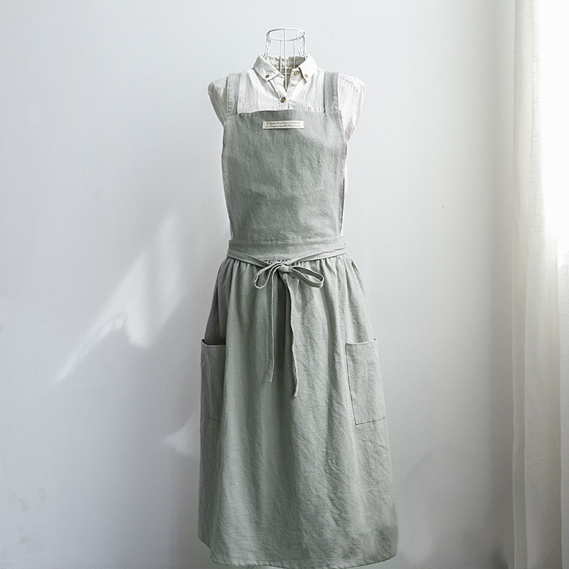 white christmas dresses Women Bib Apron Cotton Linen Sleeveless Pinafore Dress Kitchen Coffee –  Wicked Apron Strings