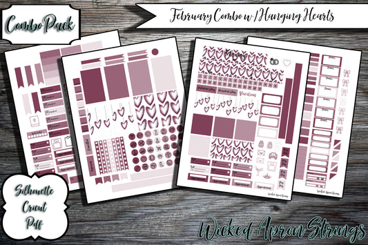 Printable Stickers for Classic Happy Planner Monthly and Weekly Planner Spread : February Combo Pack- Hanging Hearts