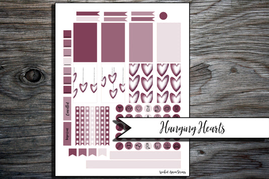 Printable Stickers for Classic Happy Planner Monthly and Weekly Planner Spread : February Combo Pack- Hanging Hearts