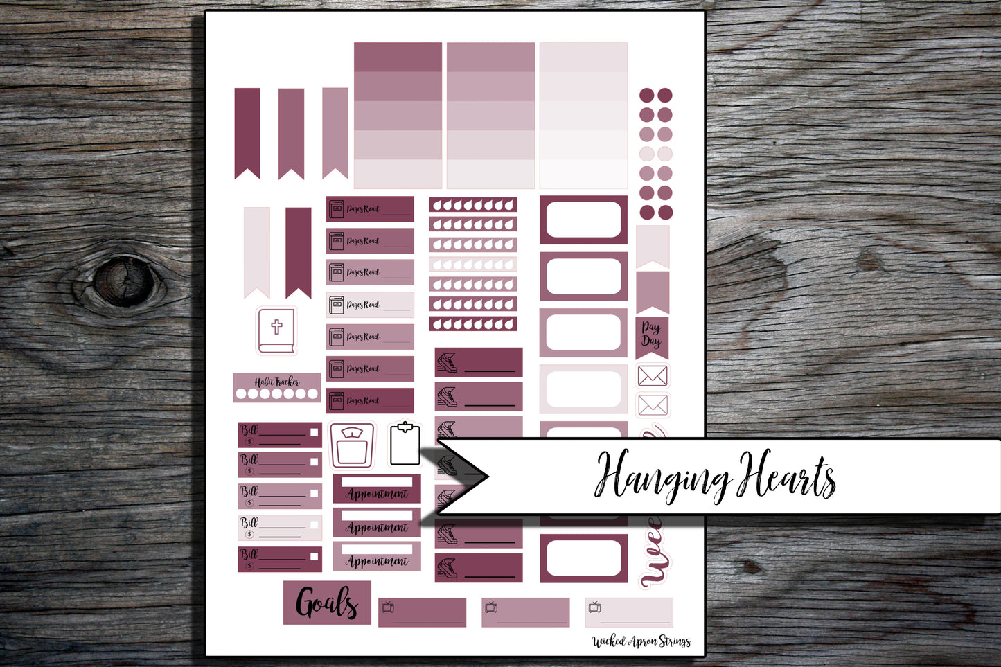 Printable Stickers for Classic Happy Planner Monthly and Weekly Planner Spread : February Combo Pack- Hanging Hearts