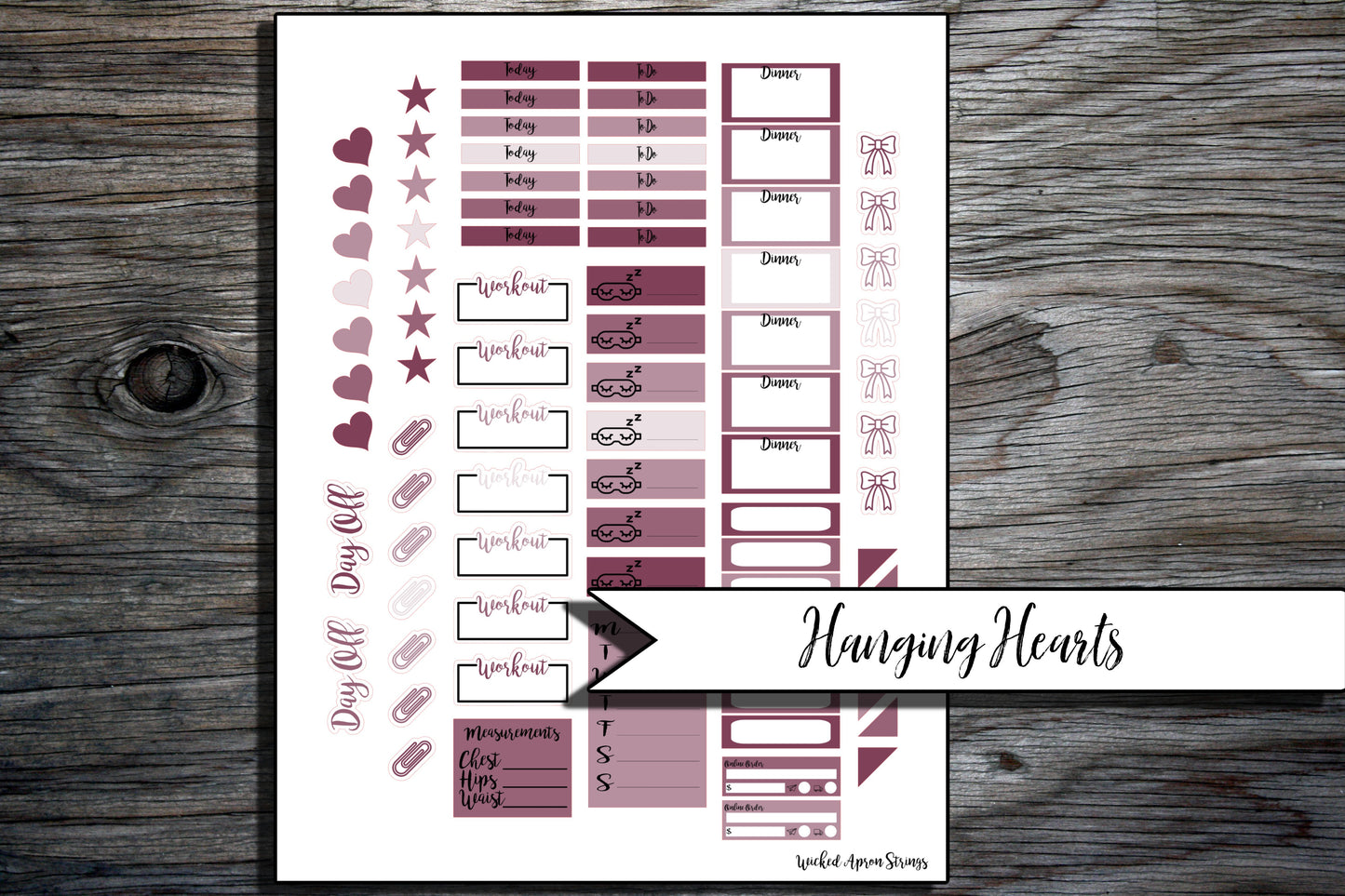 Printable Stickers for Classic Happy Planner Monthly and Weekly Planner Spread : February Combo Pack- Hanging Hearts