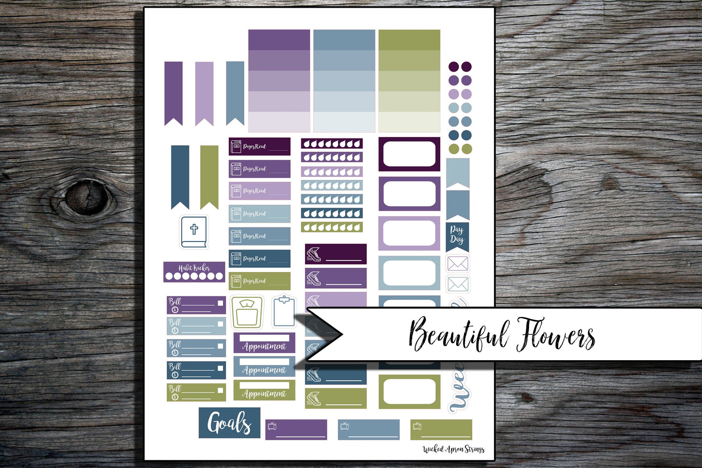 Printable Stickers for Classic Happy Planner Weekly Planner Spread : Beautiful Flowers